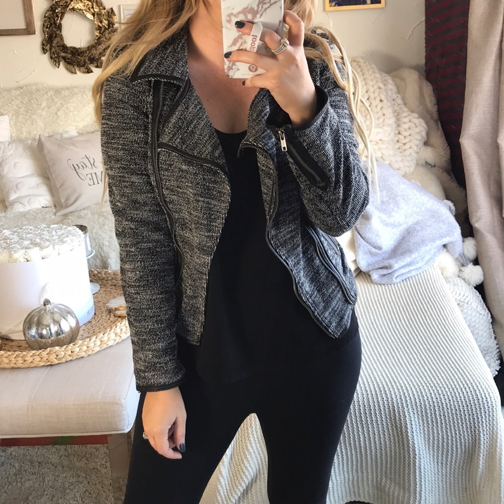 Black and white moto jacket cotton